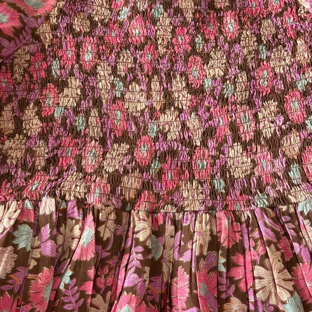 NWT Saltwater LUXE Floral Boho Mini Dress Size L Smocked Back Pockets Lined - Picture 12 of 15